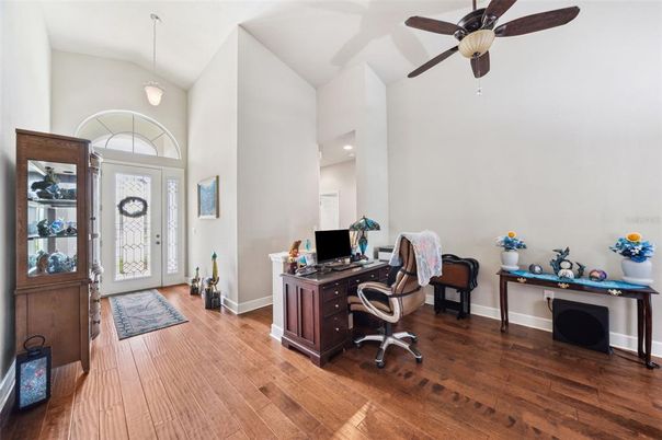 Home Office, Interior, Pendant Lights, Recessed Lighting, Wood Texture Flooring