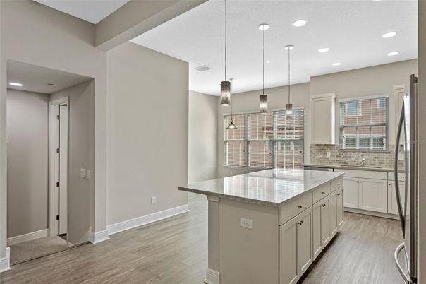Interior, Kitchen, Pendant Lights, Recessed Lighting, Wood Texture Flooring