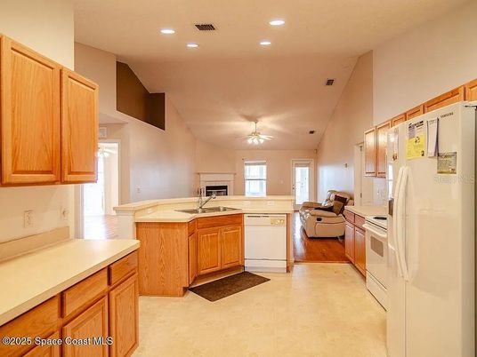 Interior, Kitchen, Living room, Recessed Lighting, Wood Texture Flooring