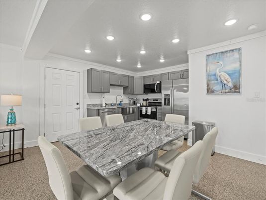 Dining room, Interior, Kitchen, Recessed Lighting, Stainless Steel Appliances