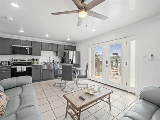Dining room, Interior, Kitchen, Living room, Recessed Lighting, Stainless Steel Appliances