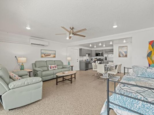 Dining room, Interior, Kitchen, Living room, Recessed Lighting, Stainless Steel Appliances