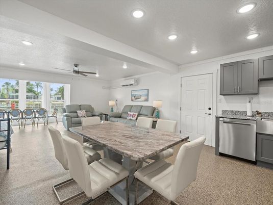 Dining room, Interior, Kitchen, Living room, Recessed Lighting, Stainless Steel Appliances