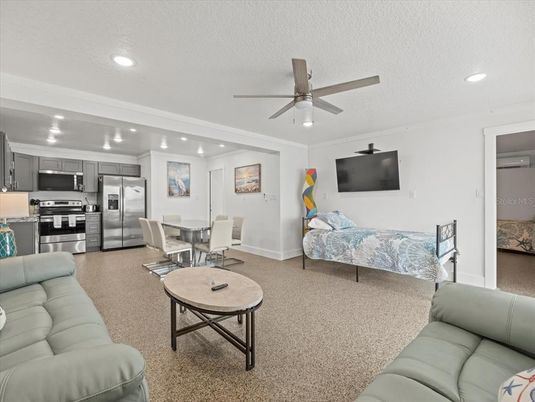 Dining room, Interior, Kitchen, Living room, Recessed Lighting, Stainless Steel Appliances