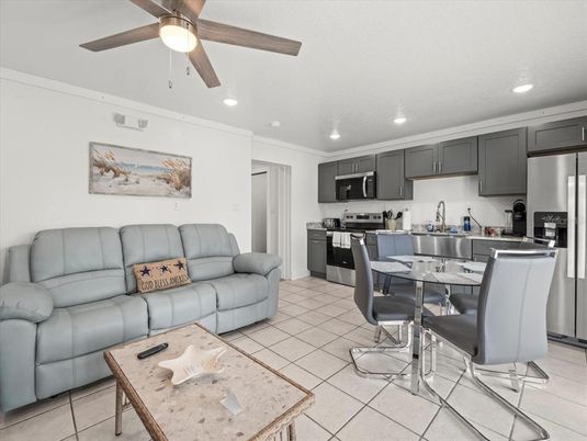 Dining room, Interior, Kitchen, Living room, Recessed Lighting, Stainless Steel Appliances