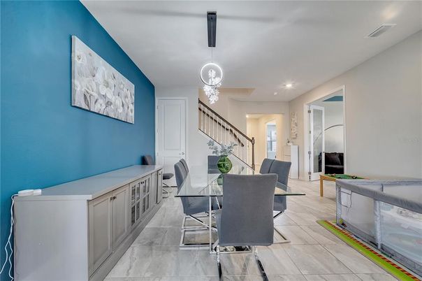 Dining room, Interior, Marble, Pendant Lights, Recessed Lighting