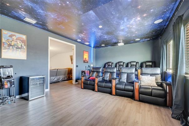 Home Theatre Room, Interior, Recessed Lighting, Theatre Room, Wood Texture Flooring