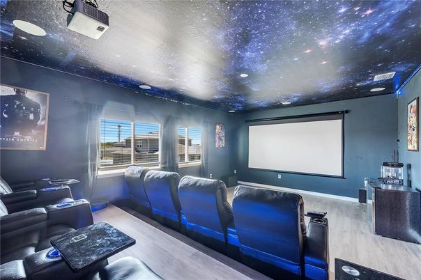 Home Theatre Room, Interior, Projection Screen, Recessed Lighting, Theatre Room, Wood Texture Flooring