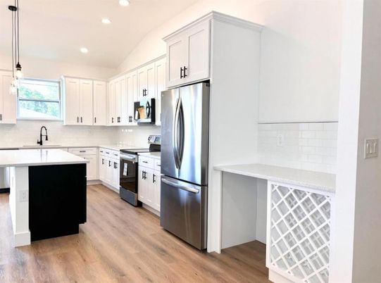 Interior, Kitchen, Pendant Lights, Recessed Lighting, Wood Texture Flooring