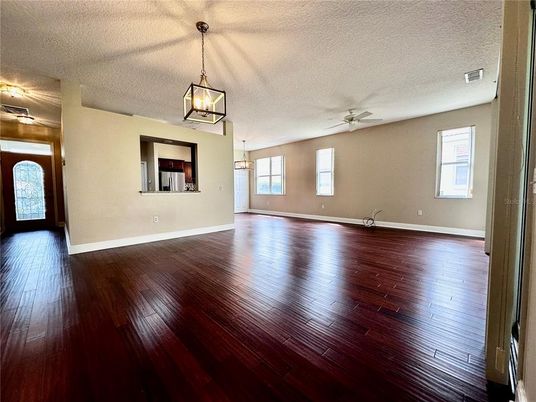 Empty room, Interior, Pendant Lights, Wood Texture Flooring