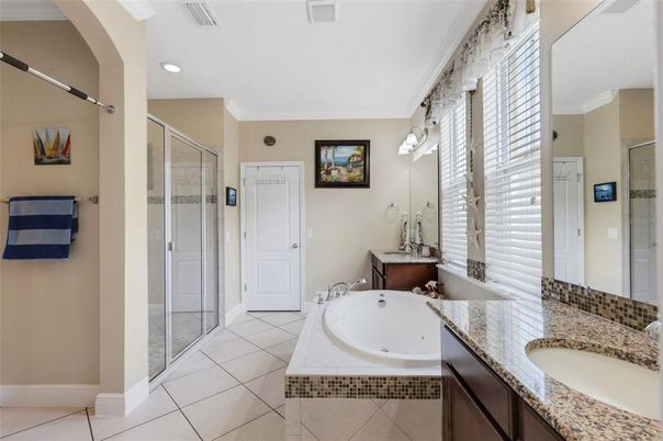 Bathroom, Dual Sink Vanities, Glass Shower, Interior, Recessed Lighting