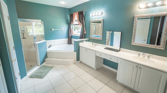 Bathroom, Dual Sink Vanities, Glass Shower, Interior, Recessed Lighting