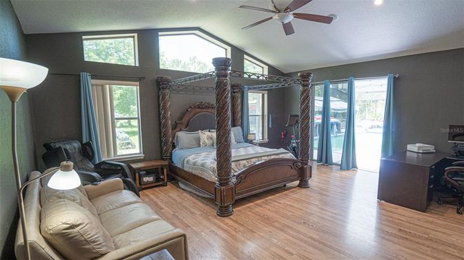 Bedroom, Interior, Recessed Lighting, Wood Texture Flooring