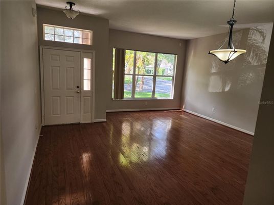 Empty room, Interior, Pendant Lights, Wood Texture Flooring