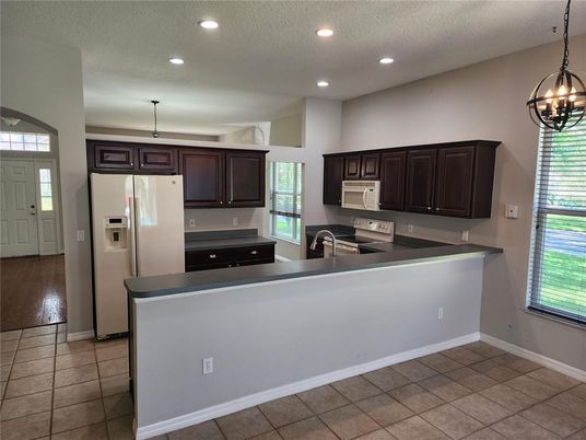 Interior, Kitchen, Pendant Lights, Recessed Lighting, Wood Texture Flooring