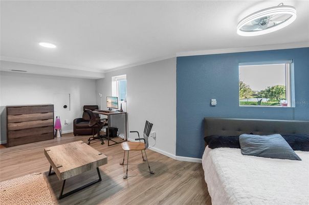 Bedroom, Home Office, Interior, Recessed Lighting, Wood Texture Flooring