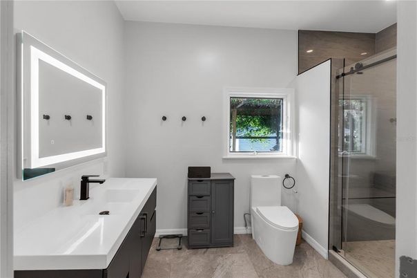 Bathroom, Glass Shower, Interior, Recessed Lighting