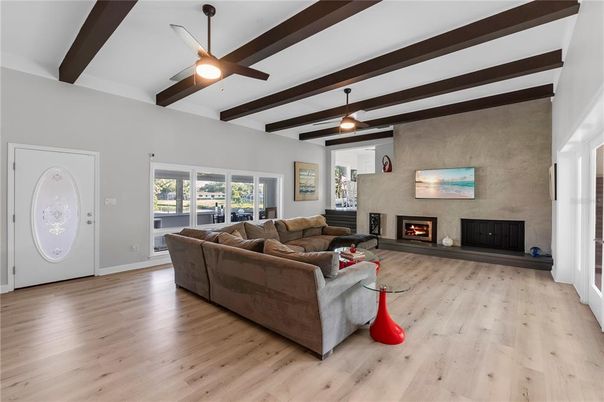 Fireplace, Interior, Living room, Wooden Beams, Wood Texture Flooring