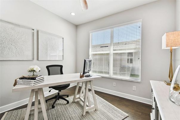 Home Office, Interior, Recessed Lighting, Wood Texture Flooring