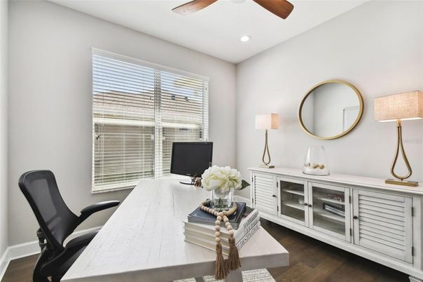 Home Office, Interior, Recessed Lighting, Wood Texture Flooring