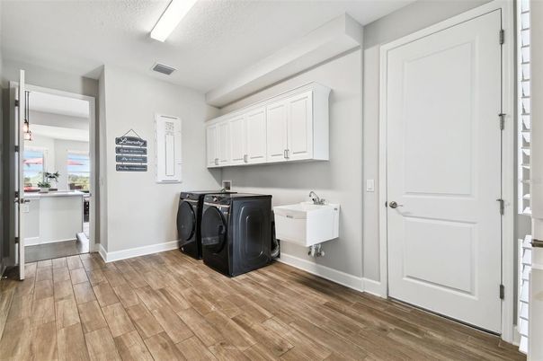 Interior, Washer, Wood Texture Flooring