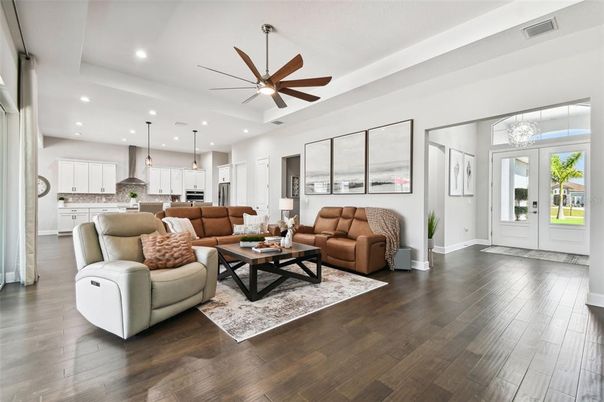 Interior, Kitchen, Living room, Pendant Lights, Recessed Lighting, Wood Texture Flooring