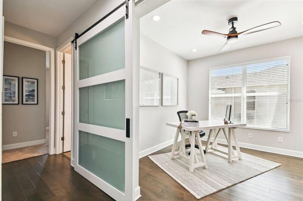 Home Office, Interior, Recessed Lighting, Wood Texture Flooring