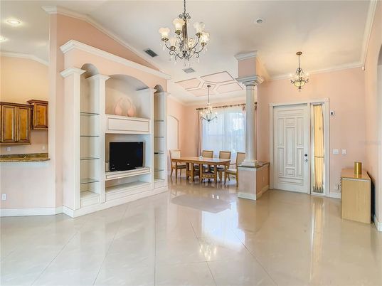 Chandelier, Dining room, Interior, Recessed Lighting