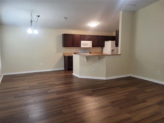 Interior, Kitchen, Pendant Lights, Wood Texture Flooring