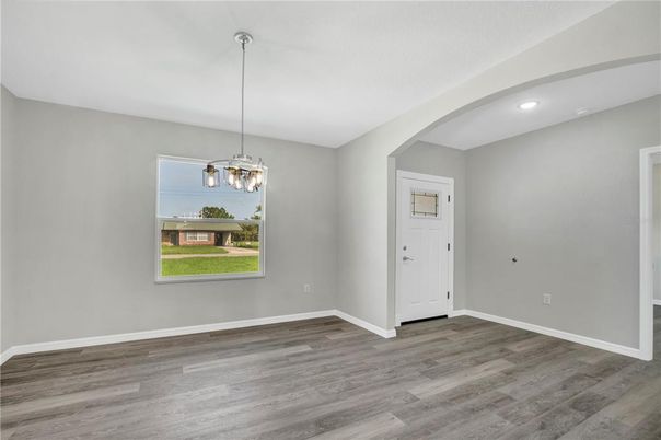Empty room, Interior, Pendant Lights, Recessed Lighting, Wood Texture Flooring
