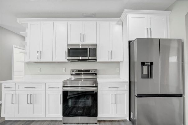 Interior, Kitchen, Stainless Steel Appliances, Wood Texture Flooring