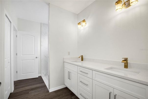 Bathroom, Dual Sink Vanities, Interior, Wood Texture Flooring