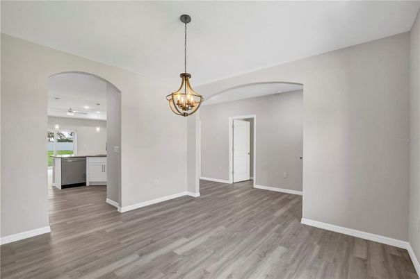 Empty room, Interior, Kitchen, Pendant Lights, Wood Texture Flooring