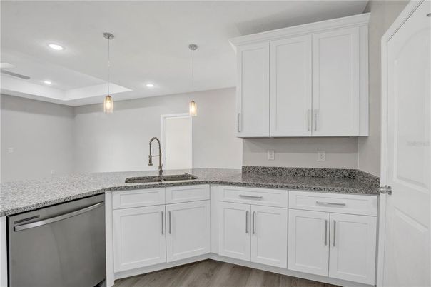 Interior, Kitchen, Pendant Lights, Recessed Lighting, Wood Texture Flooring