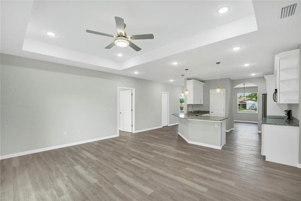 Interior, Kitchen, Pendant Lights, Recessed Lighting, Wood Texture Flooring