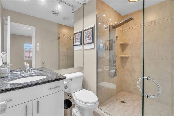Bathroom, Glass Shower, Interior, Recessed Lighting