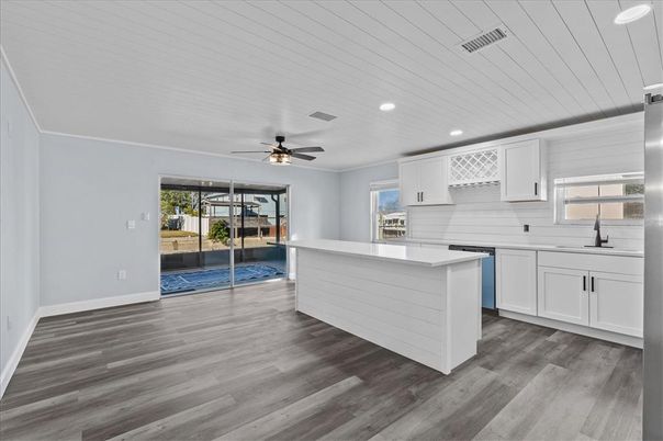 Interior, Kitchen, Recessed Lighting, Wood Texture Flooring