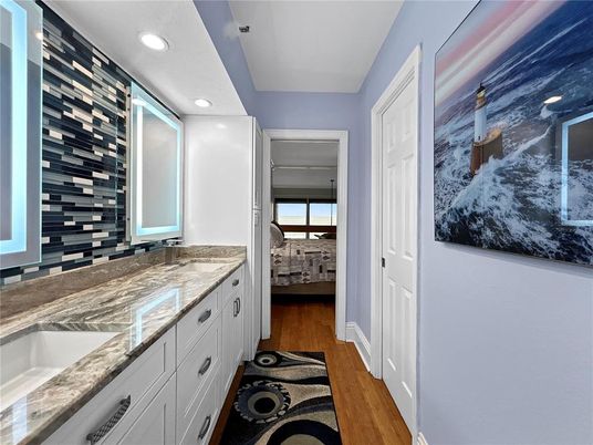 Bathroom, Interior, Recessed Lighting, Wood Texture Flooring