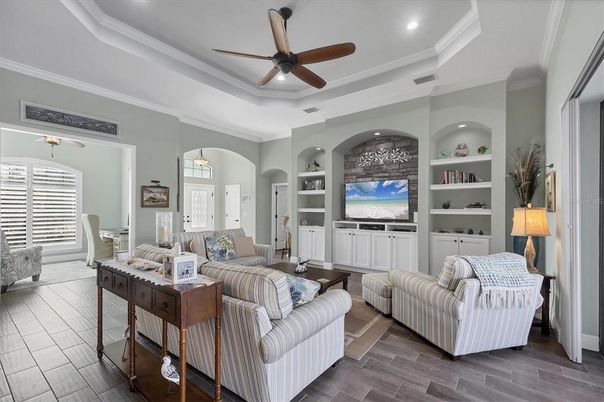 Interior, Living room, Recessed Lighting, Wood Texture Flooring