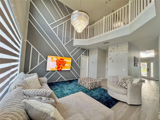 Chandelier, Interior, Living room, Wood Texture Flooring