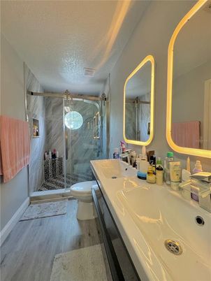 Bathroom, Glass Shower, Interior, Wood Texture Flooring