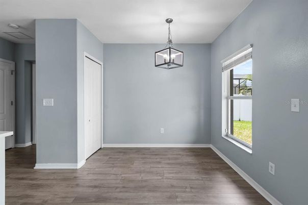 Empty room, Interior, Pendant Lights, Wood Texture Flooring