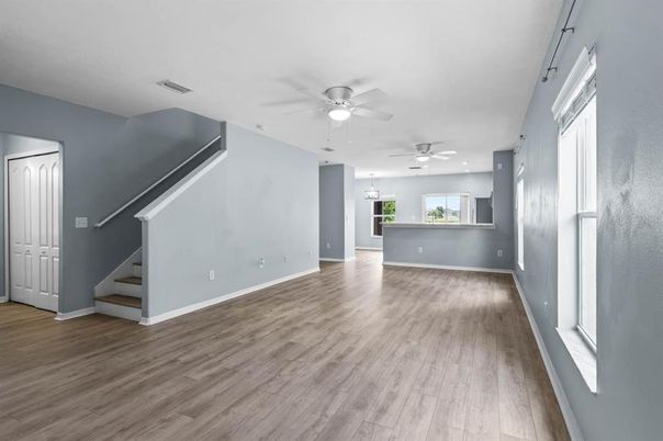 Empty room, Interior, Recessed Lighting, Wood Texture Flooring