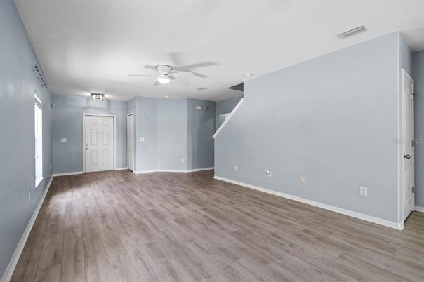 Empty room, Interior, Recessed Lighting, Wood Texture Flooring