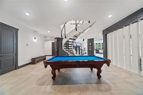 Billiard Table, Game Room, Interior, Recessed Lighting