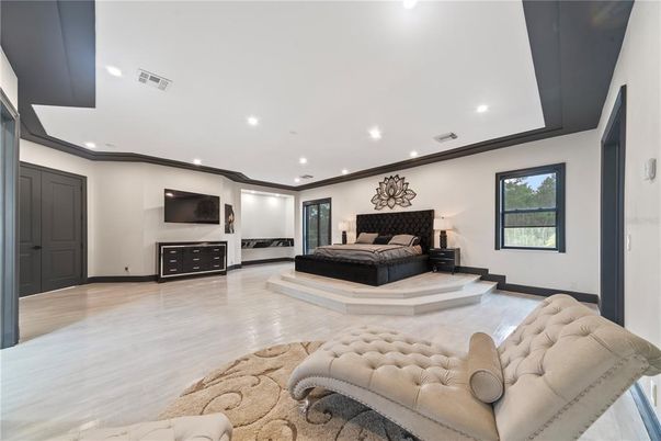Bedroom, Interior, Recessed Lighting, Wood Texture Flooring