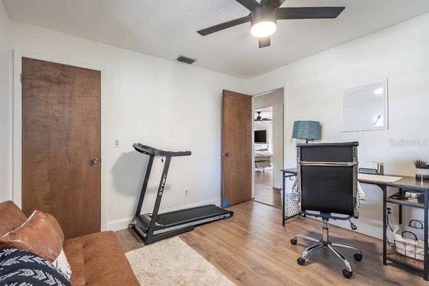 Fitness Equipment, Home Office, Interior, Wood Texture Flooring