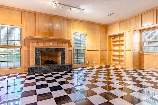 Empty room, Fireplace, Interior, Wooden Walls