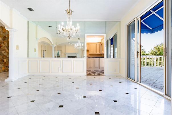 Chandelier, Empty room, Interior, Marble