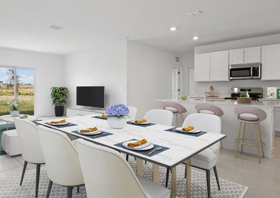 Dining room, Interior, Kitchen, Recessed Lighting, Stainless Steel Appliances
